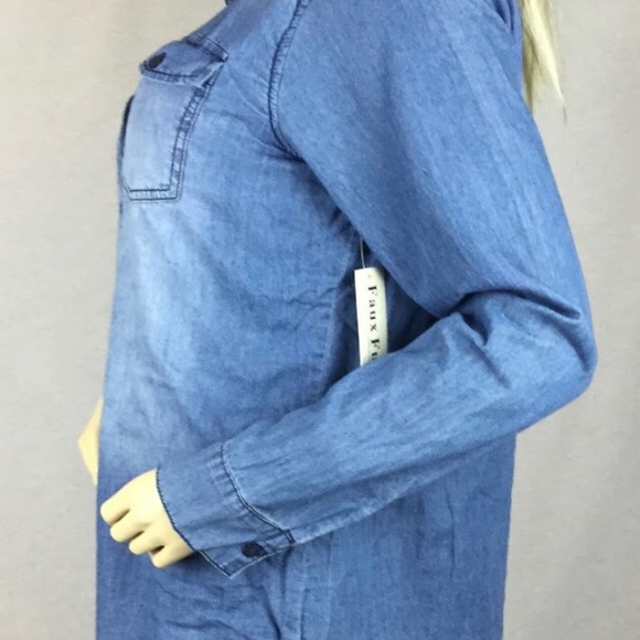 Practical Denim light blue stonewashed warm lining Women’s shirt front opening - Picture 2 of 9